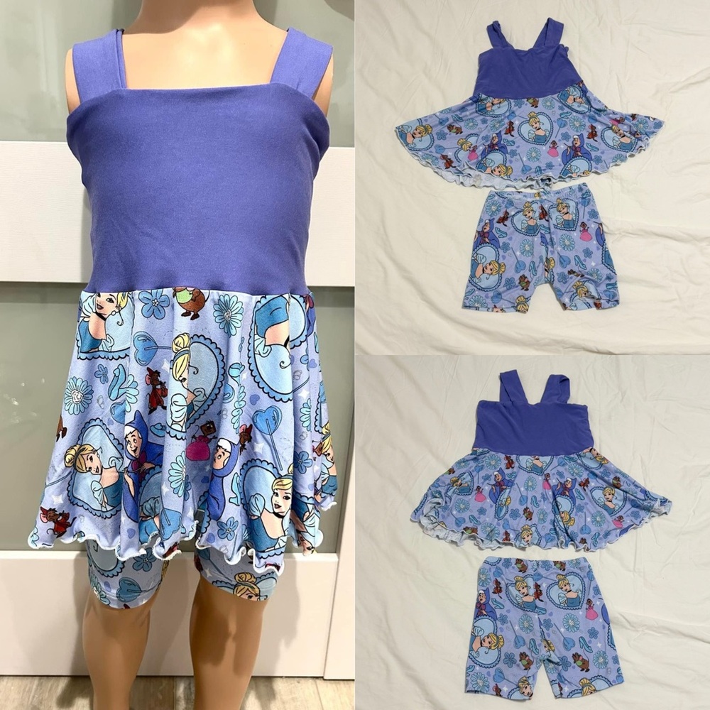 Custom bamboo Cinderella peplum top + biker shorts 3T Disney Princess